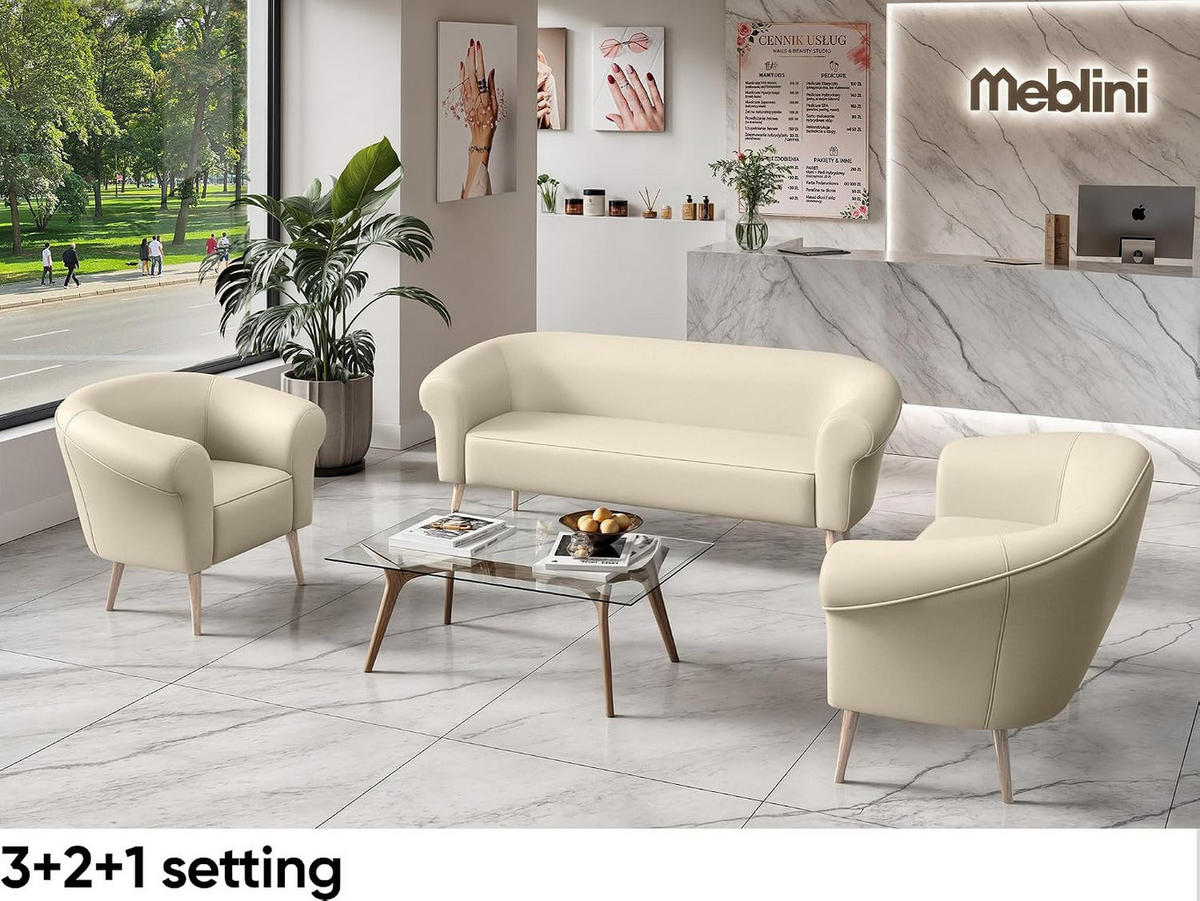 SOFA Emilia (3-Sitzer) - Buchefarben/Creme, Holzwerkstoff/Buchenholz (176/70/57cm) - Meblini