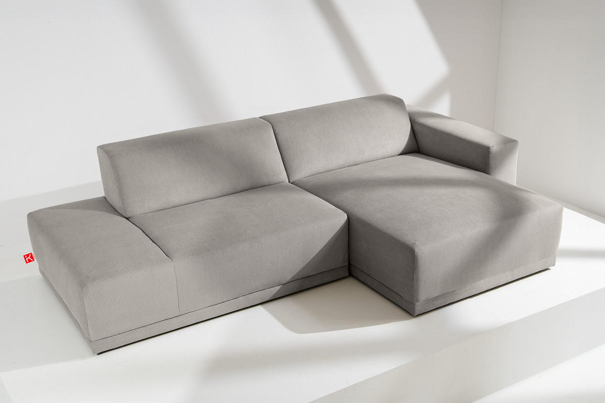 ECKSOFA-RECHTS MUDI in moderner Optik mit hochwertigem Kaltschaum, Cord-Stoff, hellgrau - Hellgrau/Schwarz, Textil (280/160cm) - KONSIMO®