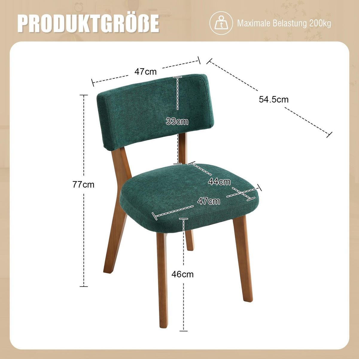 STÜHLE 2er-Set Esszimmerstuhl,Massivholz,Leinenstoff,Grün - Grün, Textil (47/77/54.5cm) - LVHOM