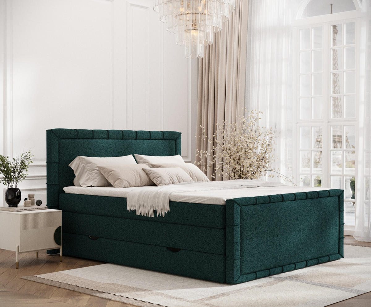 BOXBETT Estelle Dunkelgrün 180/200 cm im Webstoff - Dunkelgrün/Schwarz, Holz/Holzwerkstoff (180/200cm) - Maison de Reve