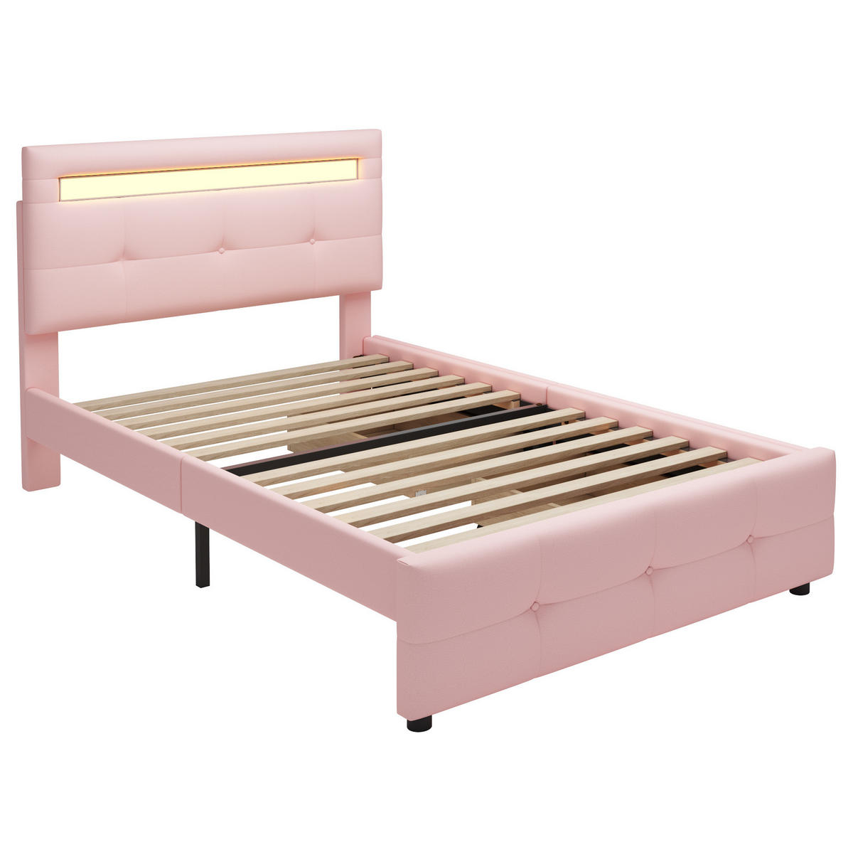 BETT mit LED und 2 Schubladen 90x200 cm Pink - Pink, Holz (90/200cm) - Meubliv