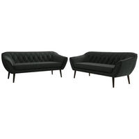 SEDACÍ SOUPRAVA PIRS 3+3 - Tmavě šedá Strukturovaná látka - Černé nohy - černá/tmavě šedá, kompozitní dřevo/textil (180/75/74cm) - MKS