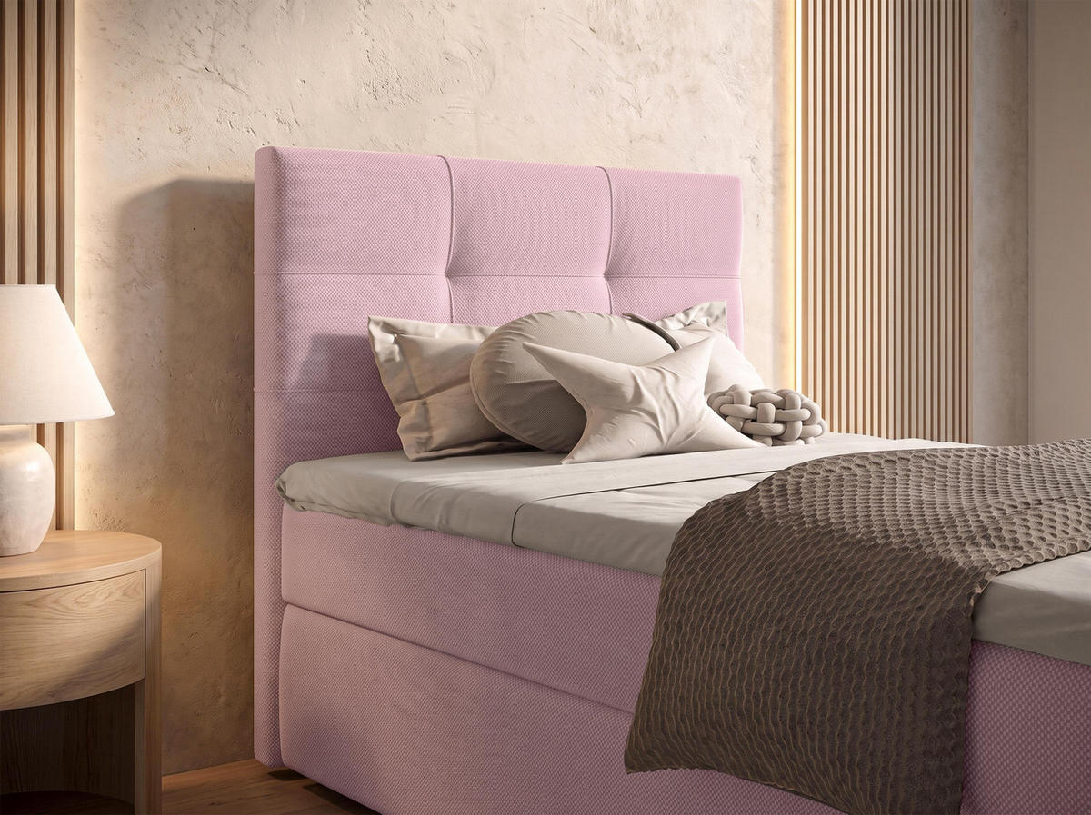 BOXBETT SAKARYA 100x200 cm mit Bettkasten und Matratze - Rosa + TOPPER - Schwarz/Rosa, Holz/Holzwerkstoff (100/200cm) - AX Living