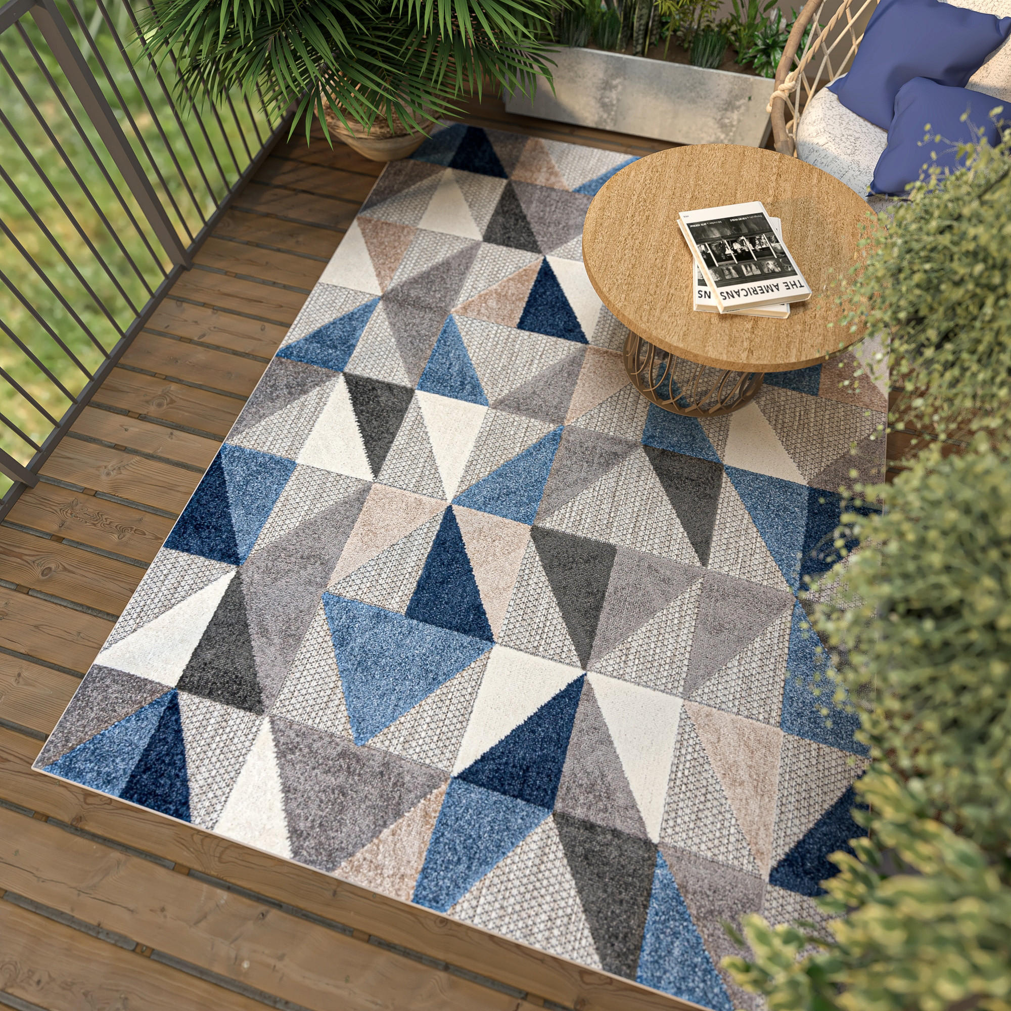 TEPPICH Outdoor Blue Grey Geometrisch Kurzflor Rechteckig- 160x230 cm - Taupe, Textil (160/230cm) - Mazovia