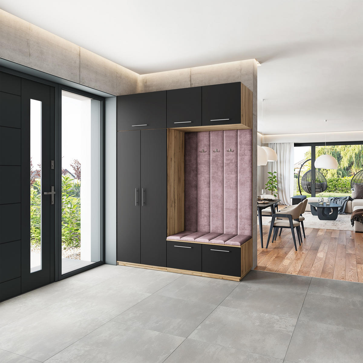 GARDEROBENSCHRANK REMA 180/240/60 cm Modern Garderobe-Set Eiche Wotan - Eiche Wotan/Lila, Holzwerkstoff (180/240/60cm) - MASSENO