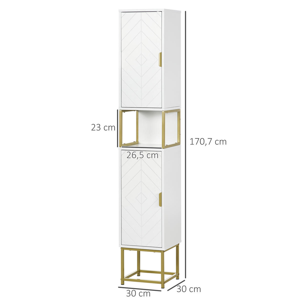 HOCHSCHRANK DE-12367 30/30/171 cm Weiß/Gold - Weiß, Holzwerkstoff (30/170.7/30cm) - ComfortXL