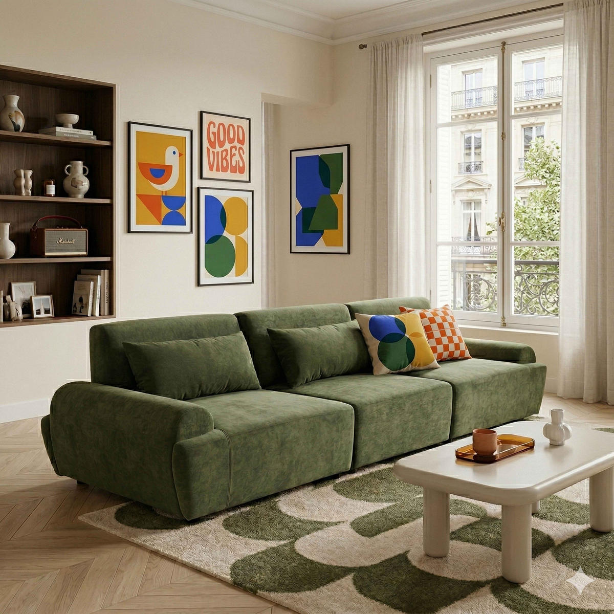 SOFA 3-Sitzer, Grün - Grün, Textil (303/82/109cm) - Oviala