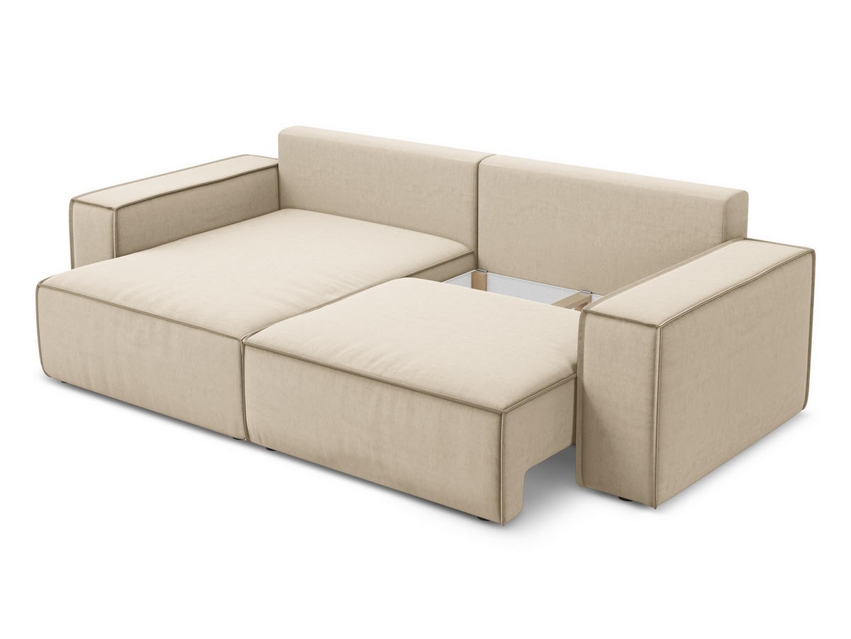 ECKSOFA mit Schlaffunktion Samt Stoff Beige - Beige/Creme, Kunststoff/Textil (148/257cm) - Makamii
