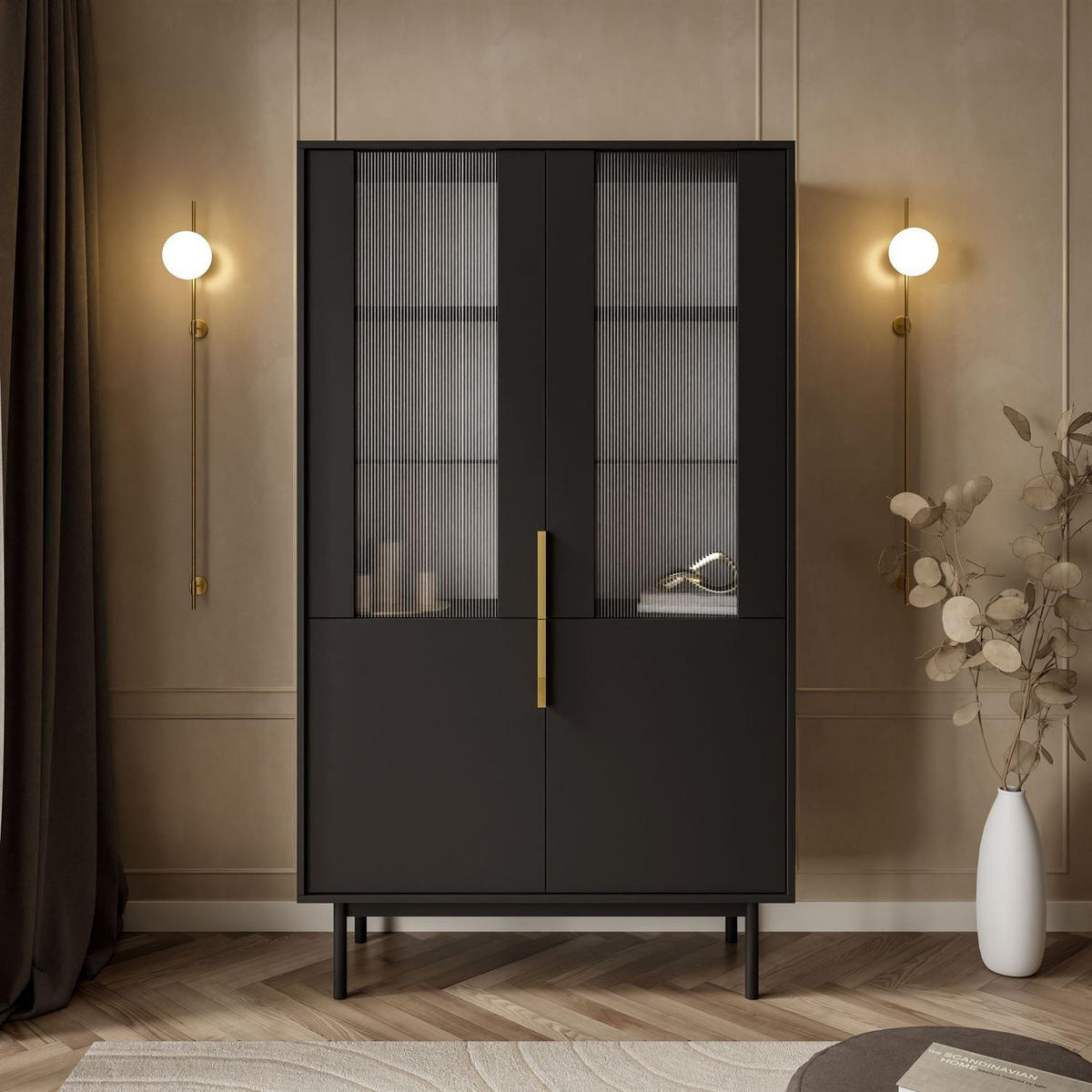 VITRINE MIRACLE mit Glasfront Schwarz - Schwarz, Holzwerkstoff (104/180/39cm) - Lookway