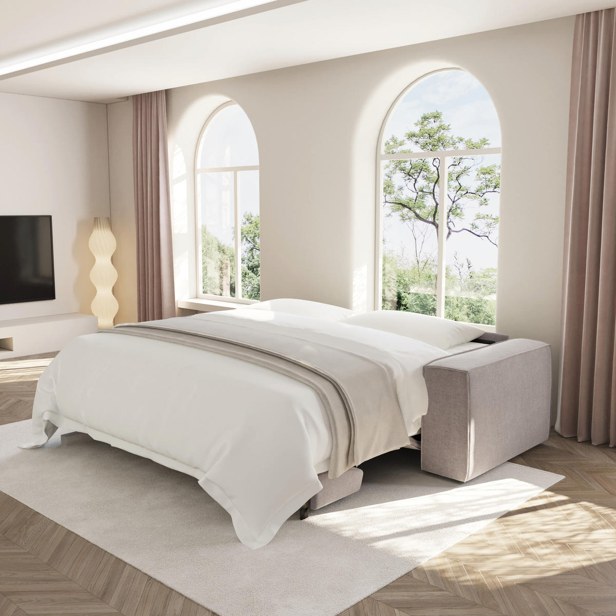 SCHLAFSOFA GERADE Samt Taupe 234cm - Taupe, Textil (234/90/100cm) - Sia Home