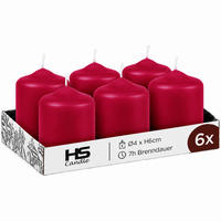 STUMPENKERZEN Ø4xH6 cm Rubinrot 6er-Pack - Bordeaux, Naturmaterialien (4/6cm)