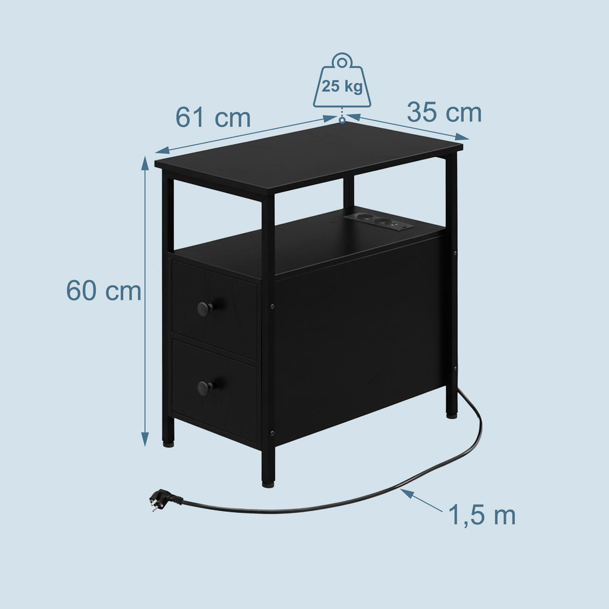 BEISTELLTISCH - Schwarz, Holzwerkstoff/Metall (60/35/61cm) - Relaxdays