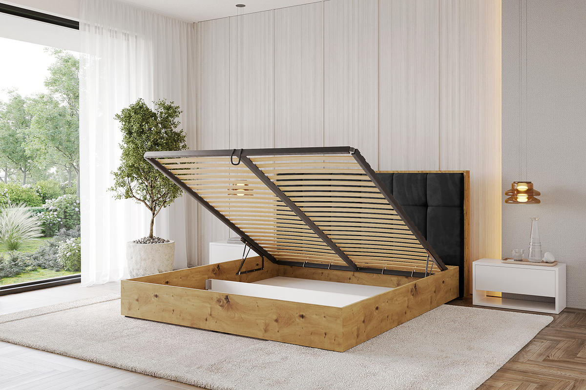 POLSTERBETT mit Bettkasten und Lattenrost, Boxbett ohne Matratze - ENZO7 200x200 Schwarz - Schwarz, Holzwerkstoff/Textil (200/200cm) - ALTDECOR