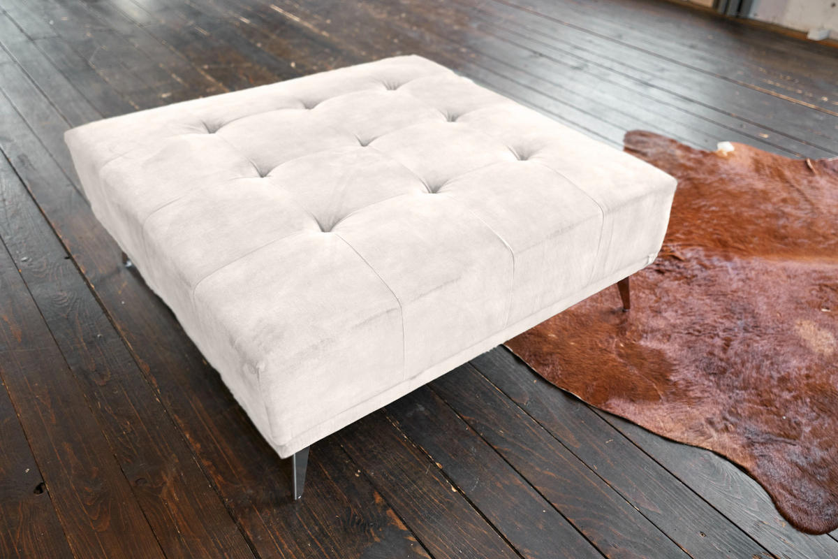 HOCKER WIOLO Cremeweiß Velvet - Silberfarben/Creme, Textil/Metall (110/42/110cm) - KAWOLA
