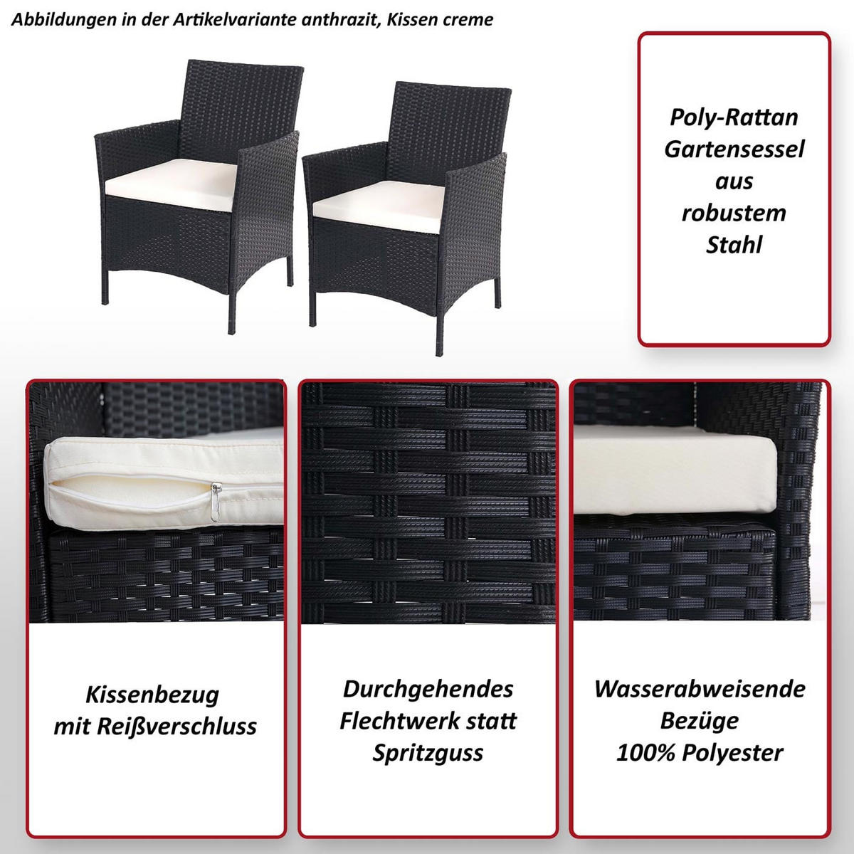 GARTENSESSEL Andi 2er-Set HxBxT 83x59x60cm Sitzhöhe 47cm Braun-meliert Kissen Creme - Braun, Kunststoff (59/83/60cm) - PROREGAL