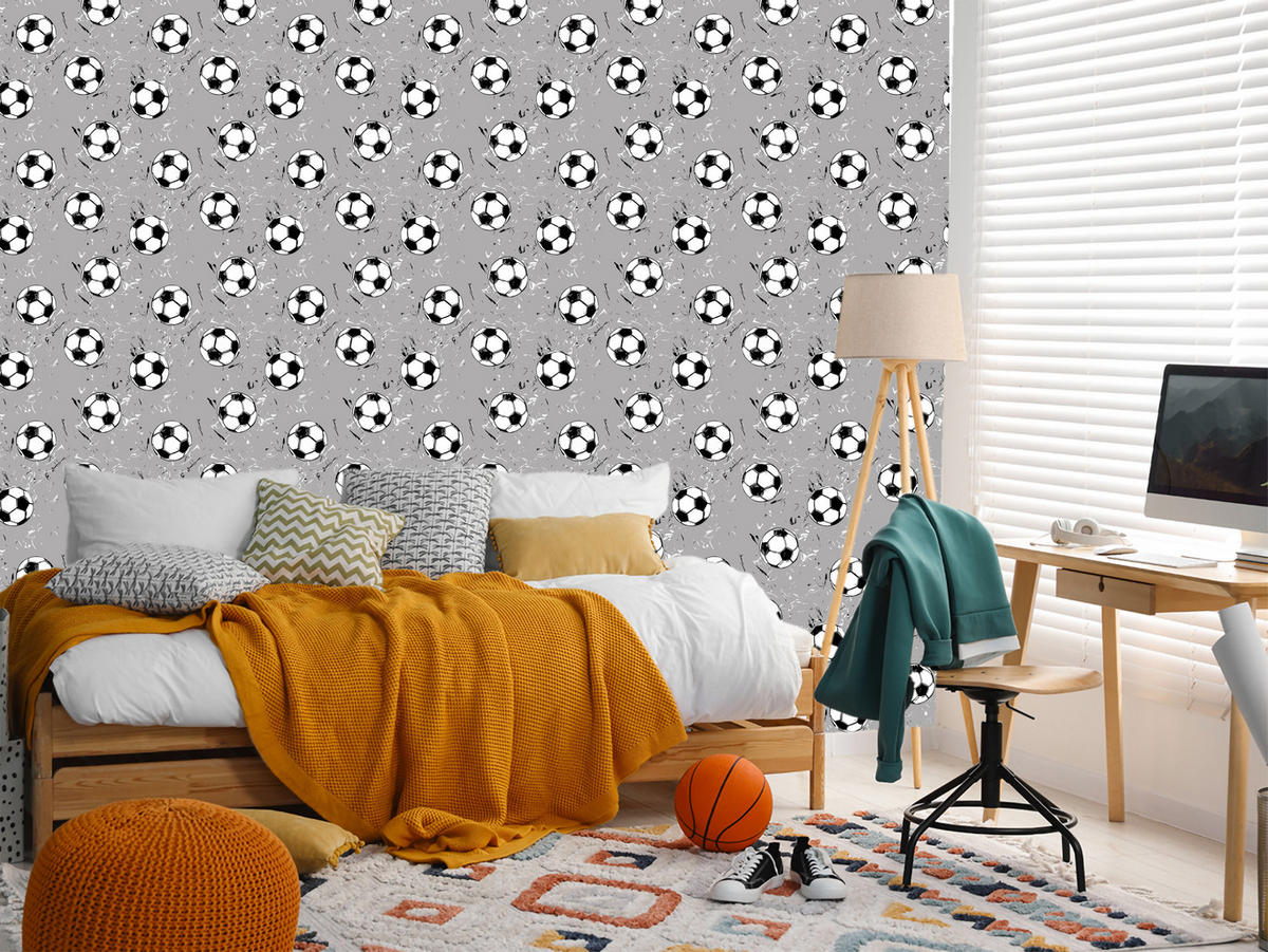 VLIESTAPETE Fußbälle – Schwarz, Weiß, Grau – 50x1000 cm - Schwarz/Weiß, Papier (50/1000cm) - Muralo