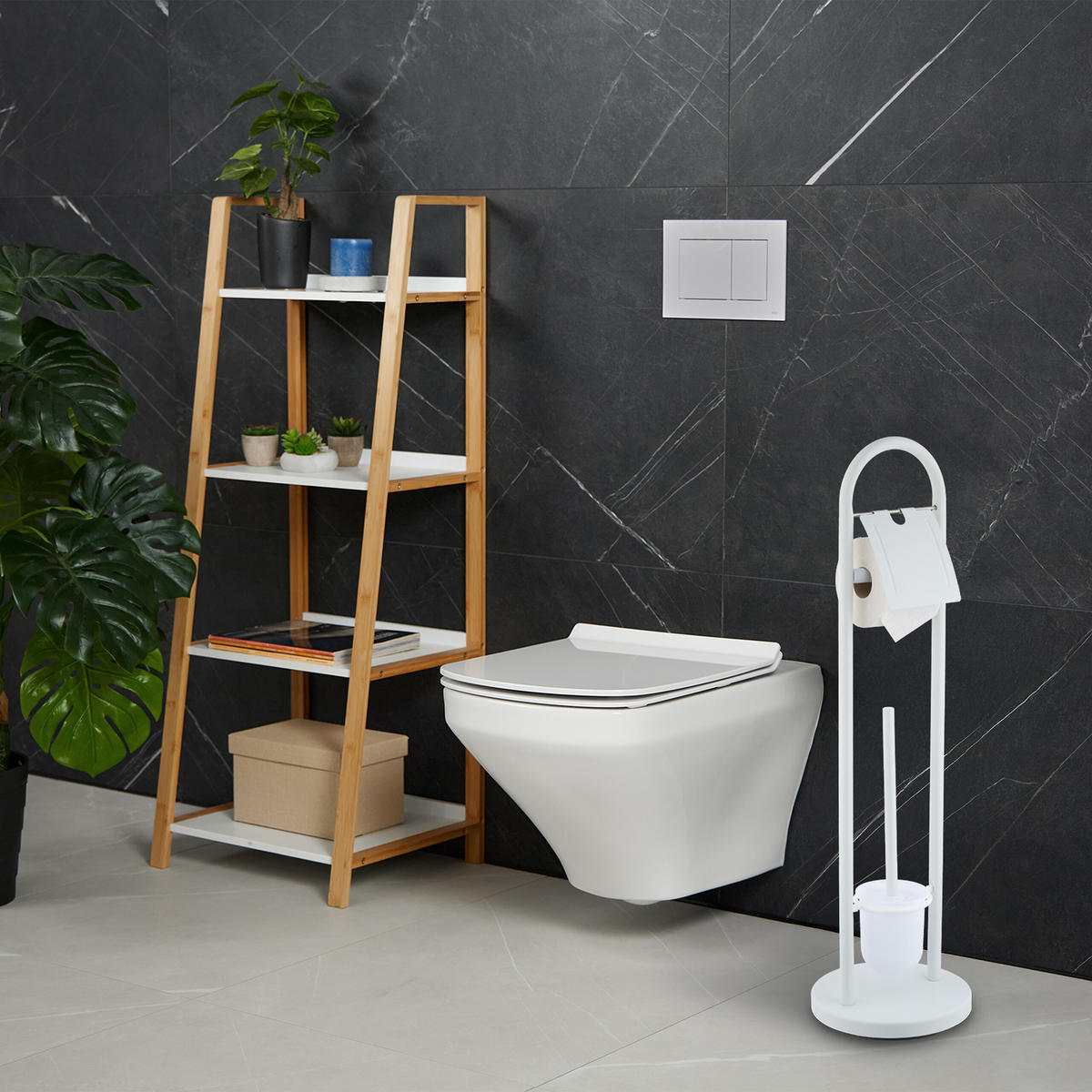 WC-GARNITUR - Weiß, Kunststoff/Textil (22/79/22cm) - Relaxdays