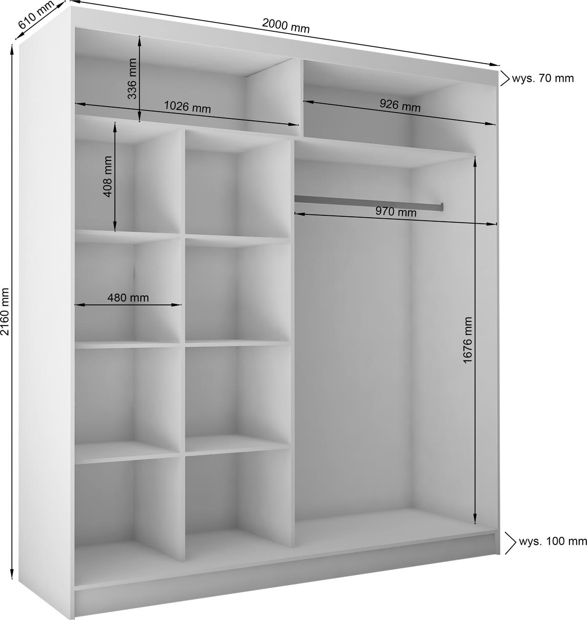 SCHWEBETÜRENSCHRANK Cabinio Schwarz Eiche Artisan 200/216/61 cm – mit Spiegel und Lamellen - Walnussfarben/Schwarz, Holzwerkstoff/Kunststoff (200/216/61cm) - AX Living