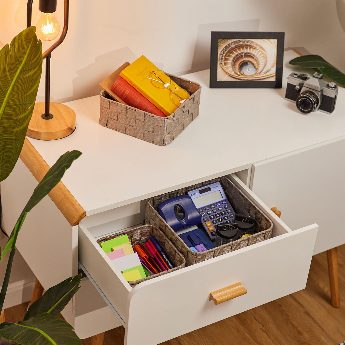 3XAUFBEWAHRUNGSKORB - Grau, Kunststoff/Metall (24/24/9.5cm) - Relaxdays