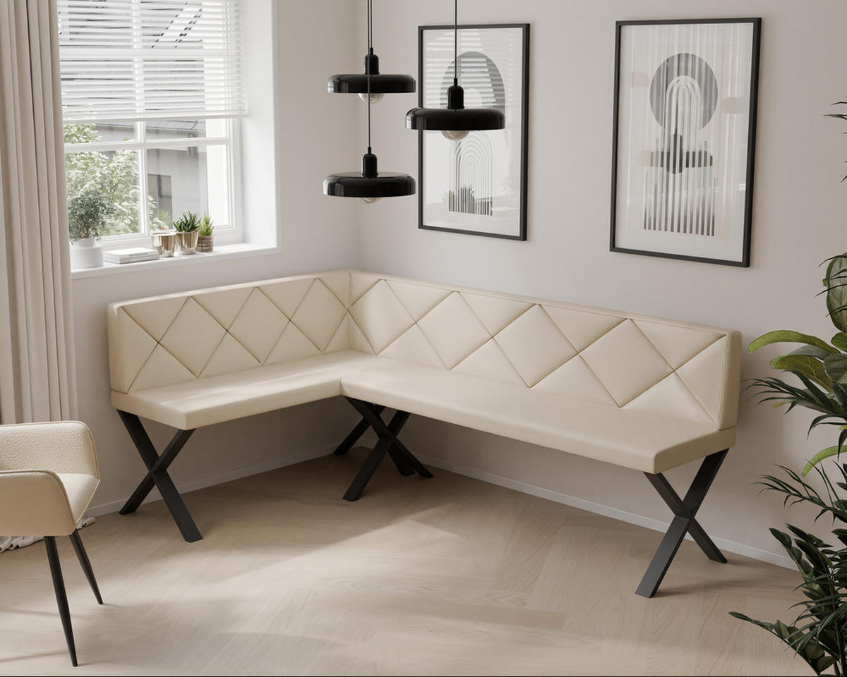 ECKBANK links VERO X Kunstleder gesteppt, 142/196 cm Beige - Beige, Kunststoff/Textil (142/196cm) - Idohome