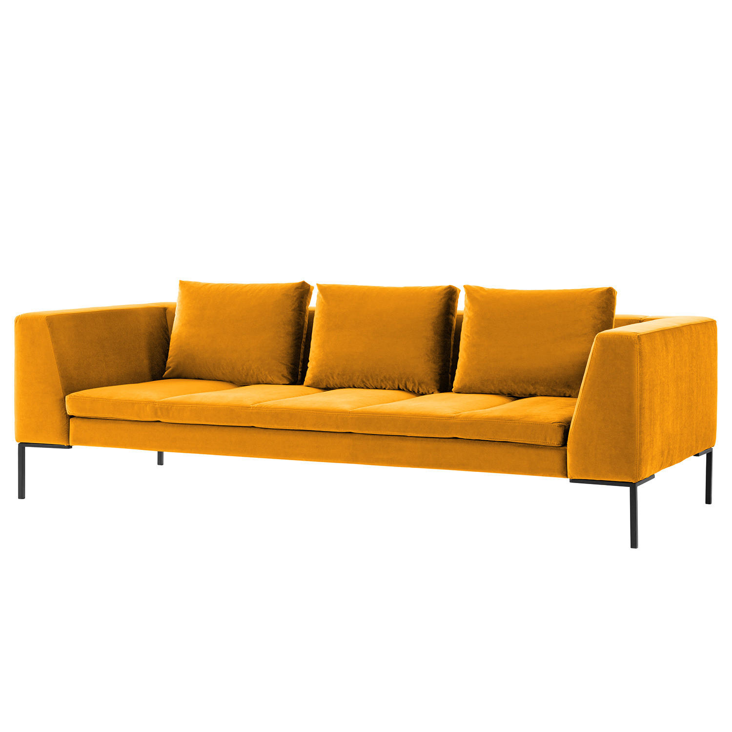 3-SITZER SOFA - Samt - Gelb, Textil/Metall (238/81/195cm) - home24