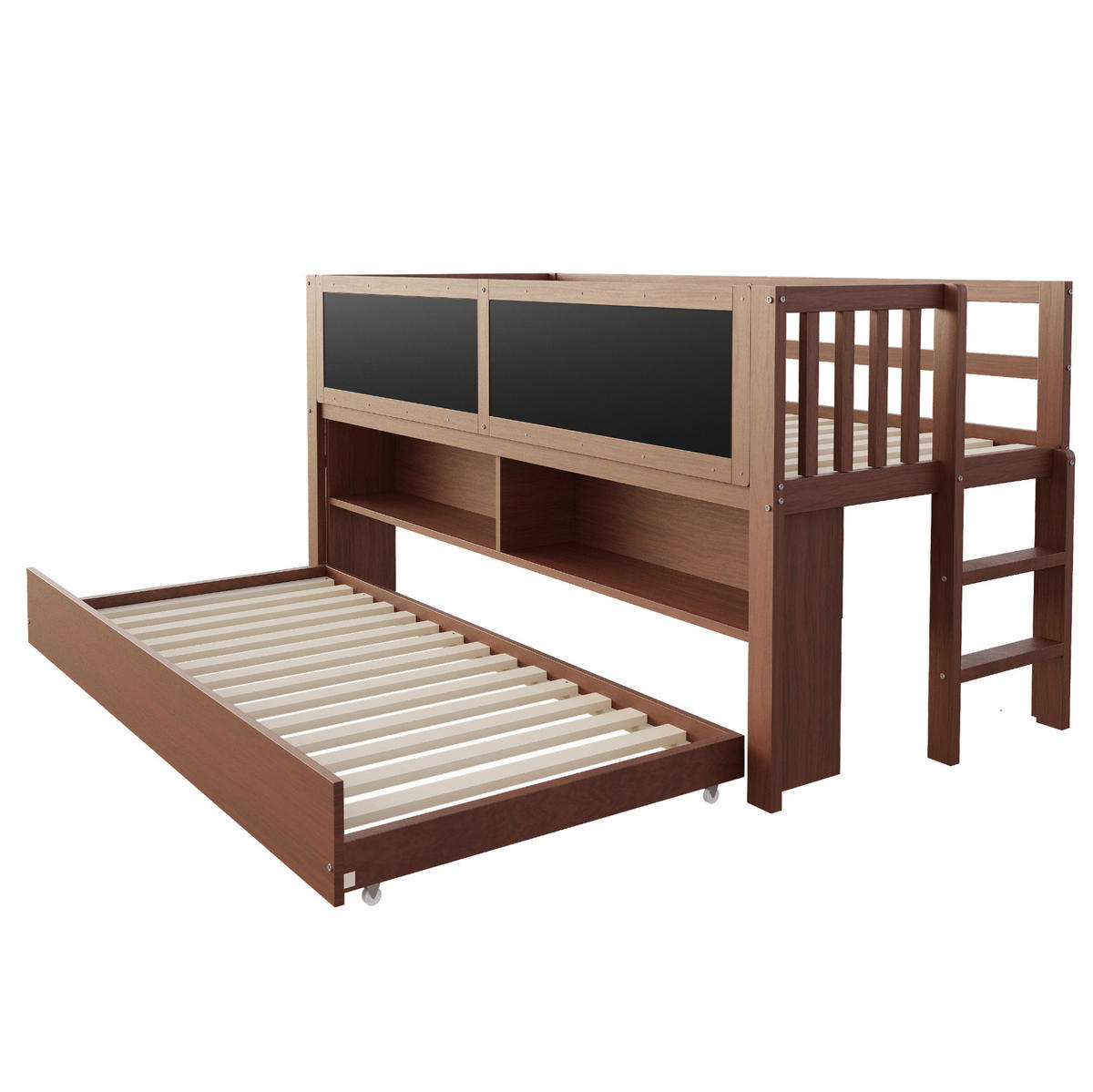 KINDERBETT 90/200 cm mit Rollbett, Stauraum und Tafeloberflächen in Braun - Braun, Holz (90/200cm) - BEAOK