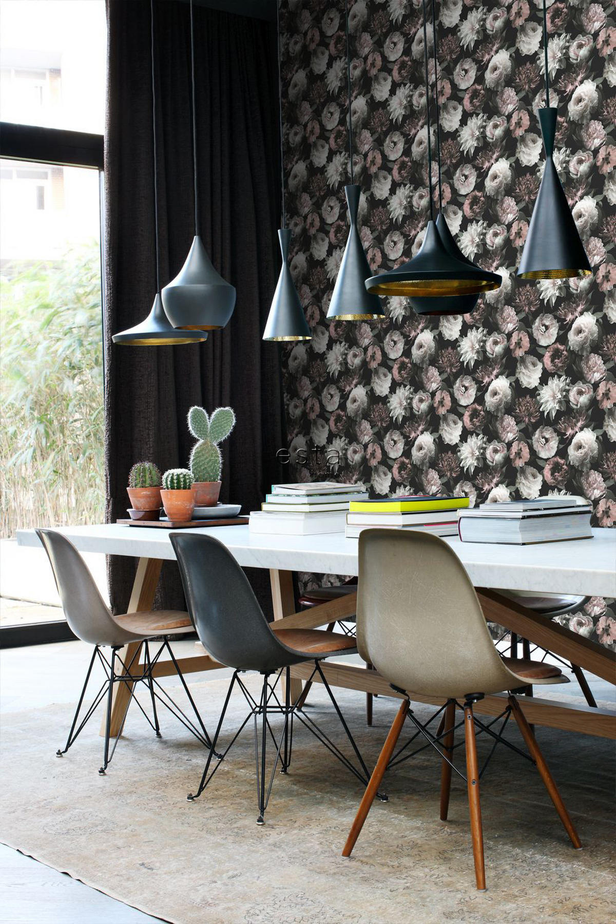 TAPETE Blumen 53 cm x 10.05 m - Schwarz, Papier (53/1000cm) - ESTAhome