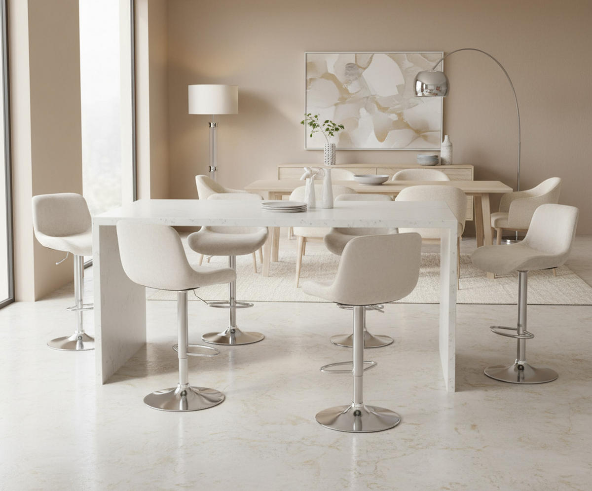 BARHOCKER 2er Set Salomon Chrom Samt creme - Chromfarben/Naturfarben, Textil/Metall (50/106/52cm) - TPFLiving