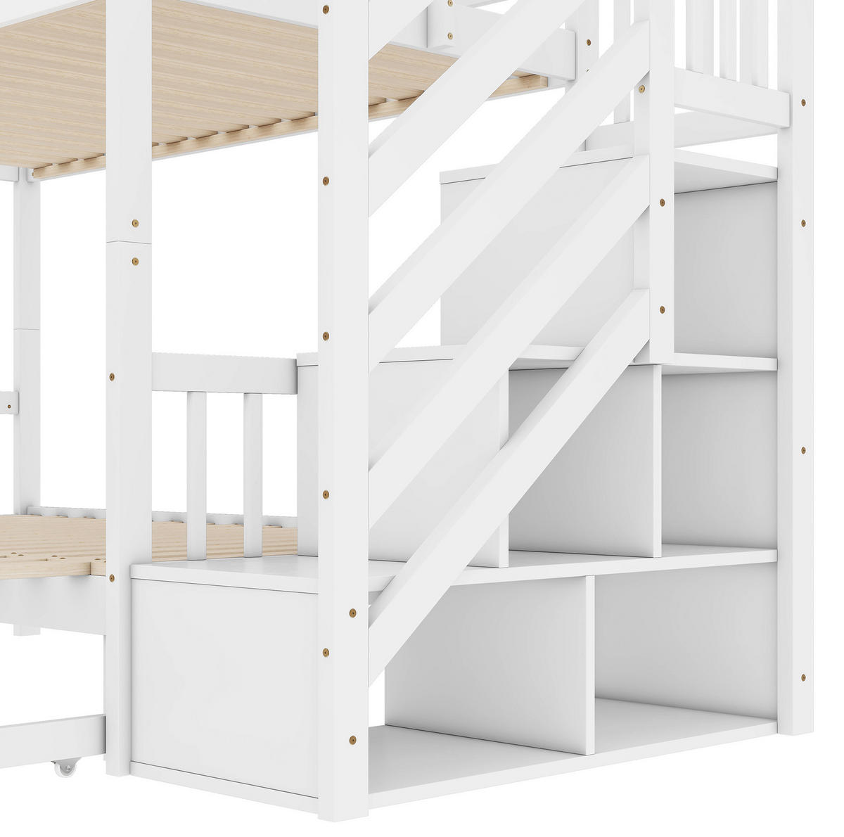 ETAGENBETT aus Kiefernholz 90x200 cm in Weiß mit Ausziehbett & 2 Schubladen - Weiß, Holz (90/200cm) - Modfu