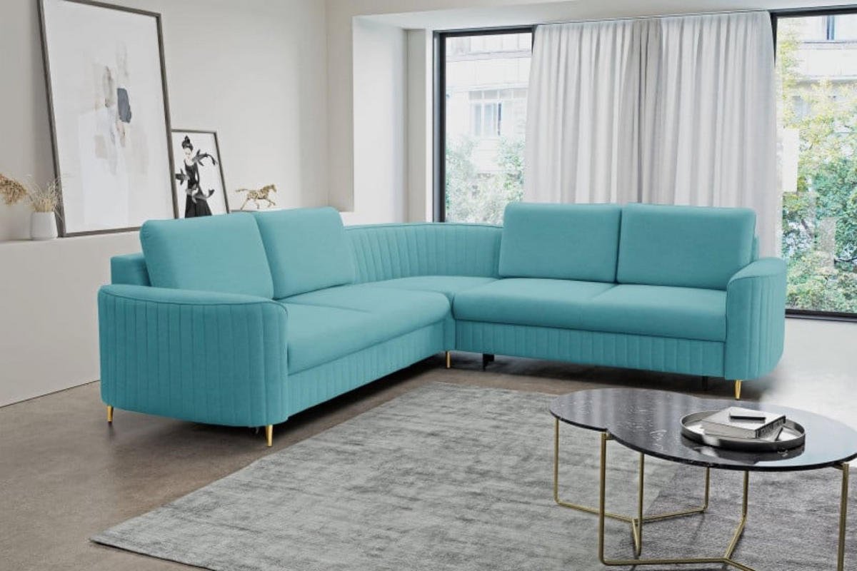 ECKSOFA Türkis LOREN Mit Schlaffunktion Und Bettkasten - Türkis, Textil (251/251cm) - Sepro Meble