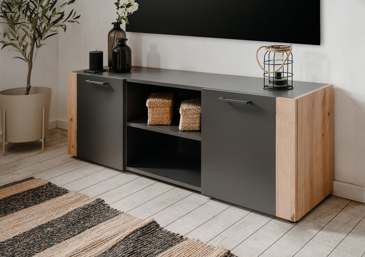 TV-LOWBOARD dunkelgrau, Artisan Eiche 138 cm, TV Unterteil in modernem Design - Anthrazit/Schwarz, Holzwerkstoff/Kunststoff (138/47.5/34.5cm) - Furn.Design