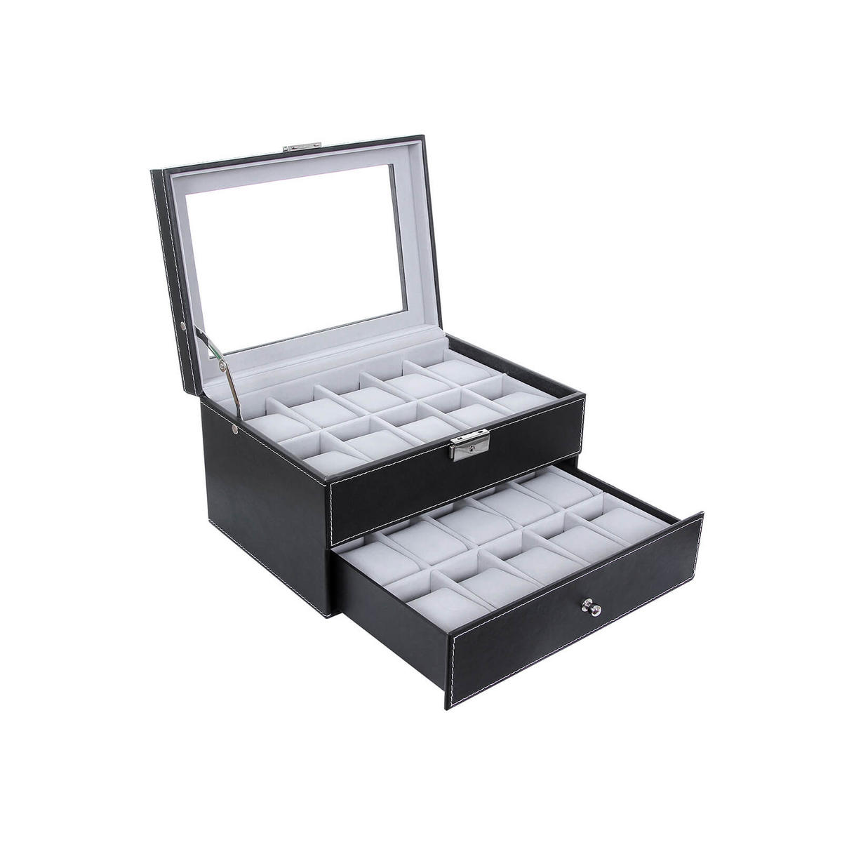 UHRENBOX FÜR 20 UHREN - Schwarz, Holzwerkstoff (20.5/16/28.5cm) - Hansiro