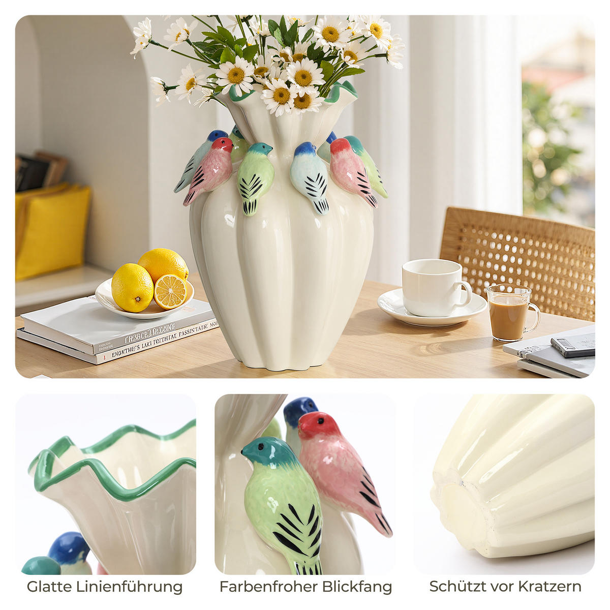 VASE aus Keramik, Ø17 x H38.8 cm, weiß - Weiß, Keramik (38.8cm) - Hometopia