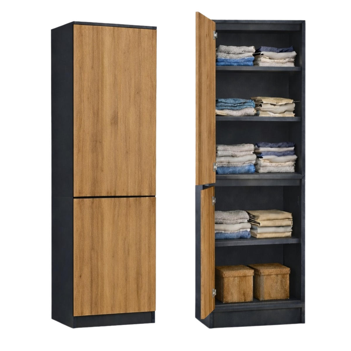 MEHRZWECKSCHRANK 2-türig mit 5 Einlegeböden in Anthrazit-Eiche - Anthrazit, Holzwerkstoff (50/180.5/40cm) - Home Collective