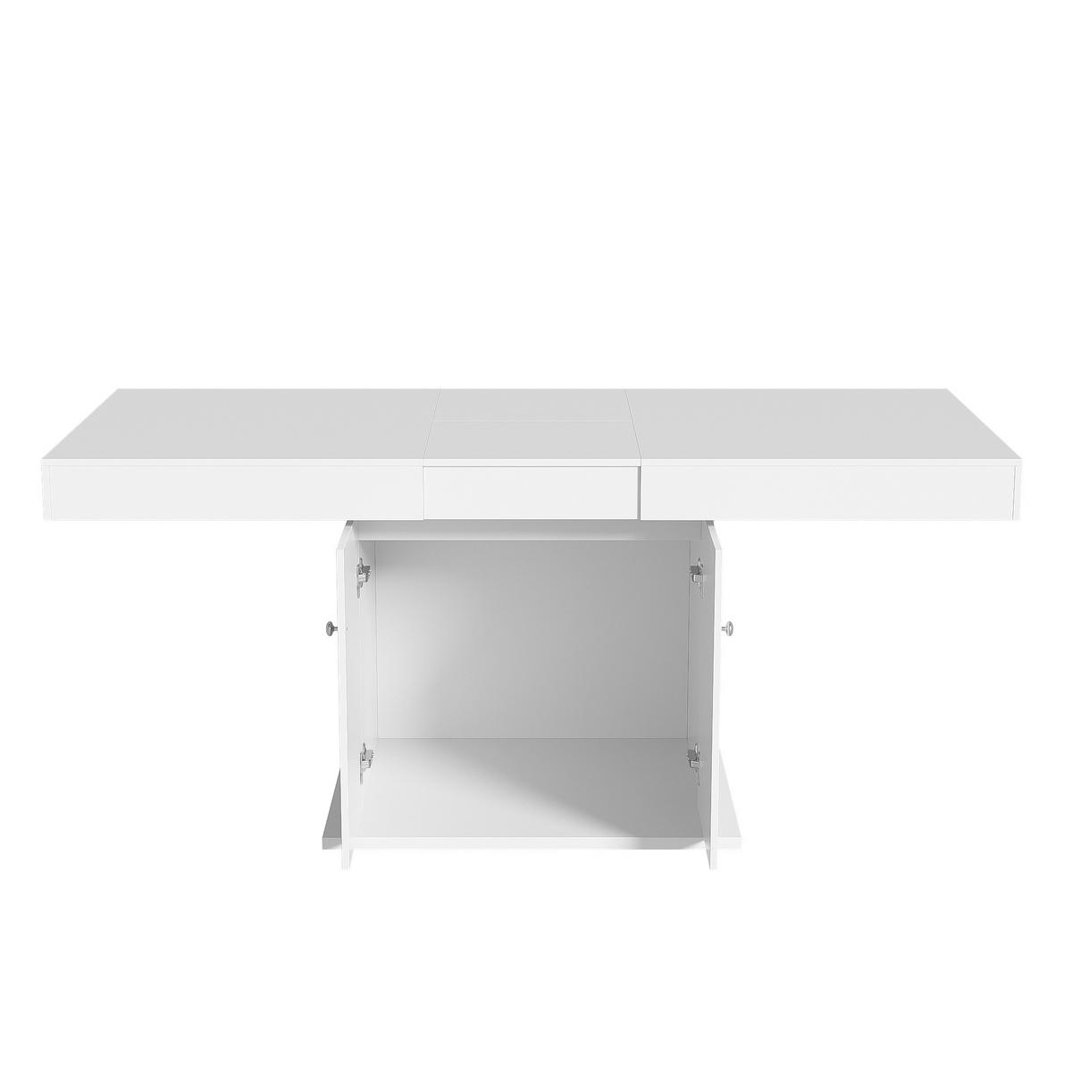 ESSTISCH 140/180/76 cm weiß mit Stauraum und automatischer Erweiterungsfunktion - Weiß, Holzwerkstoff (180/140/76cm) - OKWISH