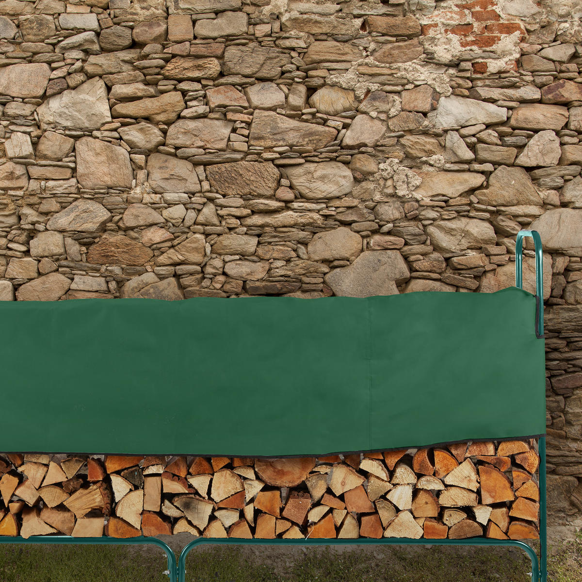 KAMINHOLZREGAL - Dunkelgrün, Textil/Metall (250/122/30cm) - Relaxdays