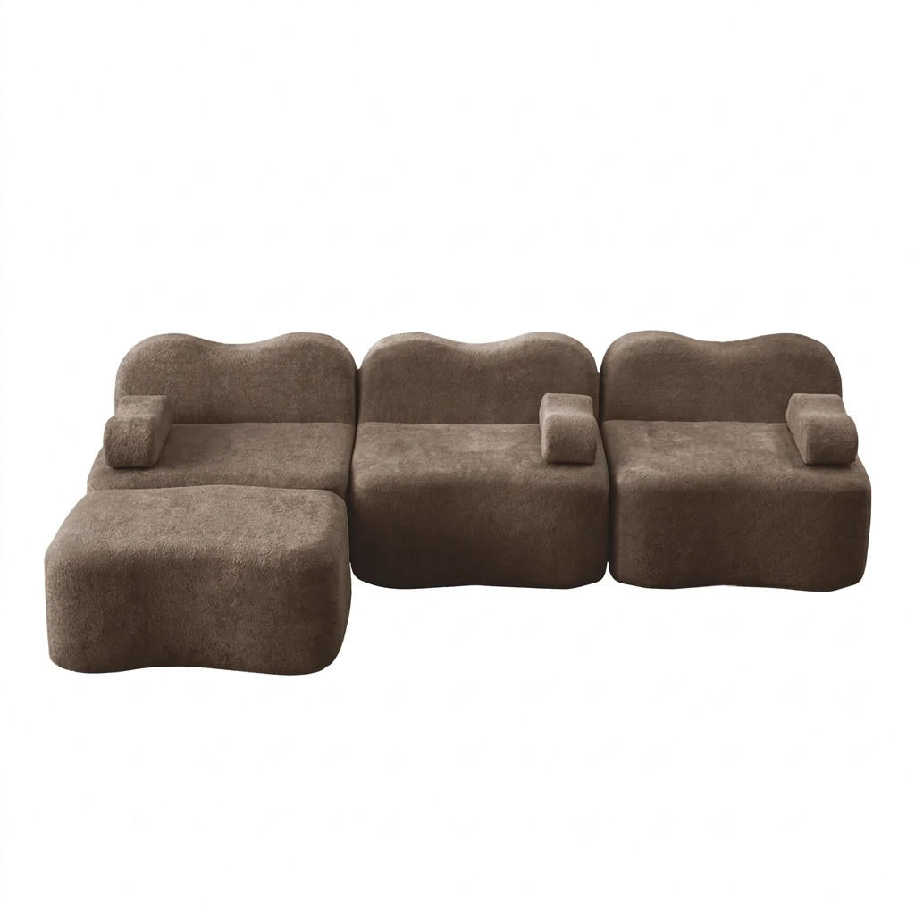 ECKSOFA 288/167/70 cm Braun mit 1 Fußhocker und bewegliches Armlehnenkissen - Braun, Textil (288/167cm) - Oxeza