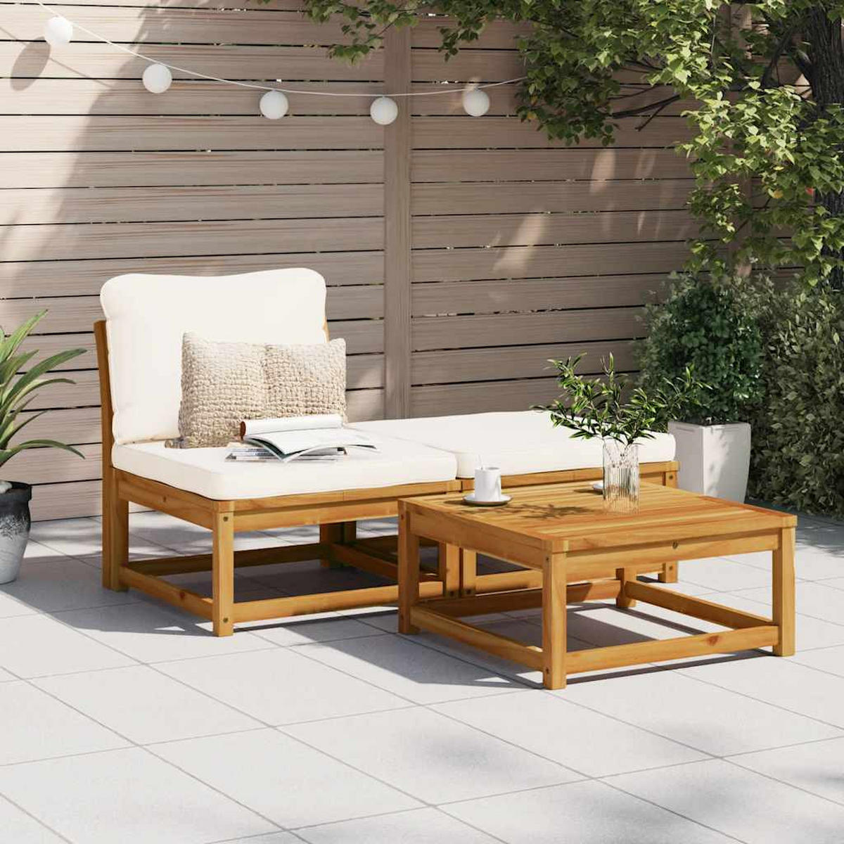 GARTEN-LOUNGE-SET 3-TLG. Mit Kissen Massivholz Akazie - Braun, Holz - vidaXL