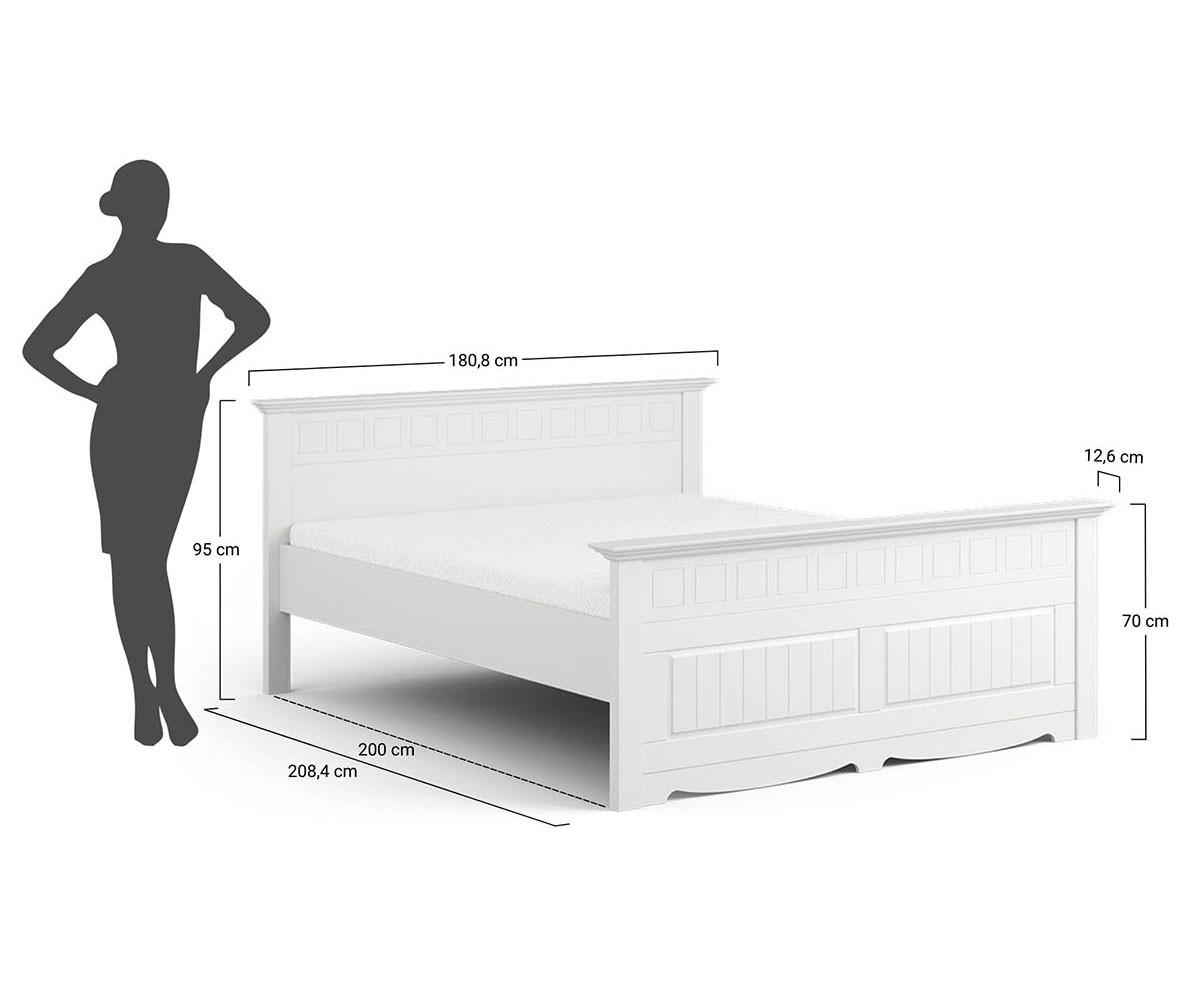 BETT Belluno Elegante Kiefer weiß lackiert 180 / 214 / 95cm - Weiß, Holz (160/200cm) - Feldmann-Wohnen
