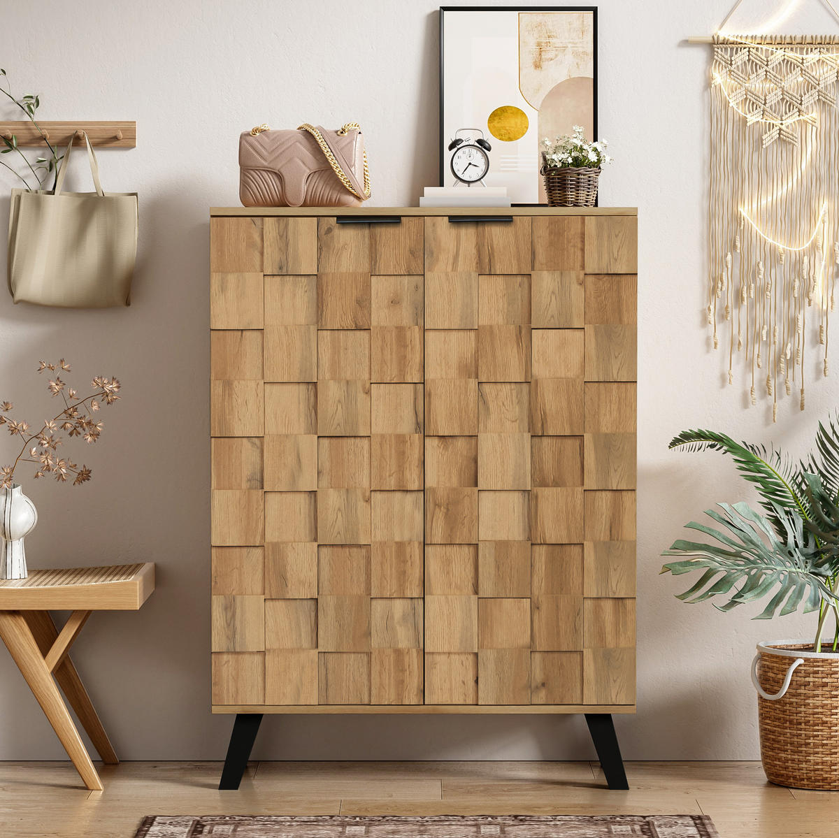 SCHUHSCHRANK 80,5/109,5/35 cm Holzfarbe aus Spanplatte mit verstellbaren Einlegeböden - Naturfarben, Holzwerkstoff (80.5/109.5/35cm) - OKMYHOME