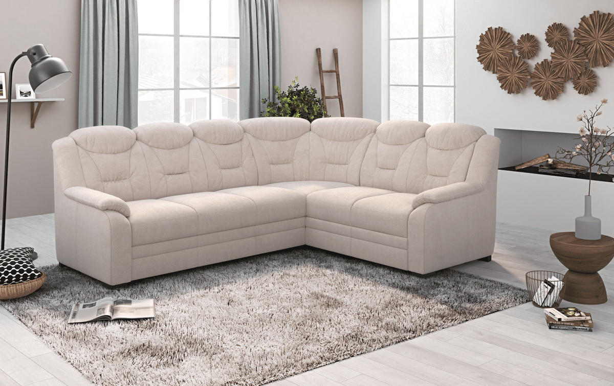 ECKSOFA mit Schlaffunktion und Bettkasten – weiches Chenille-Gewebe - Sandfarben/Beige, Holz/Kunststoff (211/263cm) - Cotta