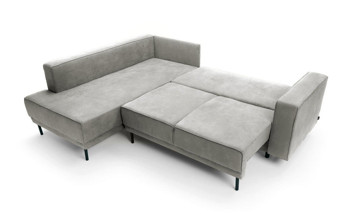 ECKSOFA Rodario Hellgrau Velours - Hellgrau/Schwarz, Textil/Metall (247/187cm) - Selsey
