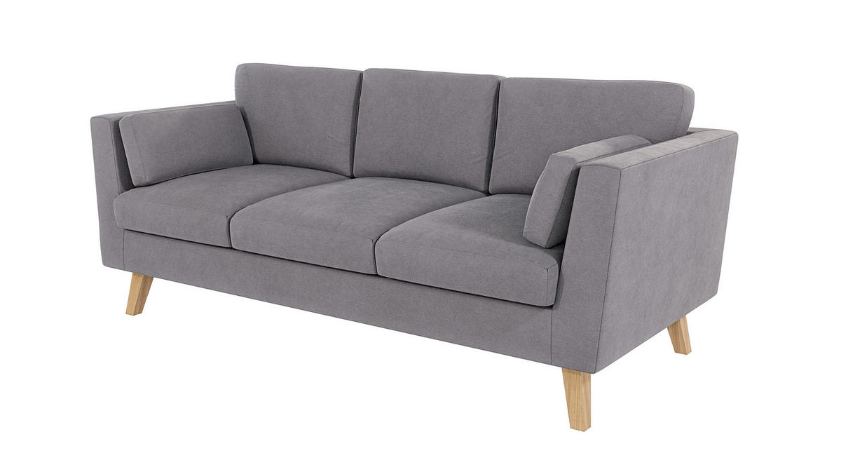 3-SITZER-SOFA Mario Grau Microfaser - Hellbraun/Grau, Holz/Buchenholz (206/90/89cm) - S-Style Möbel