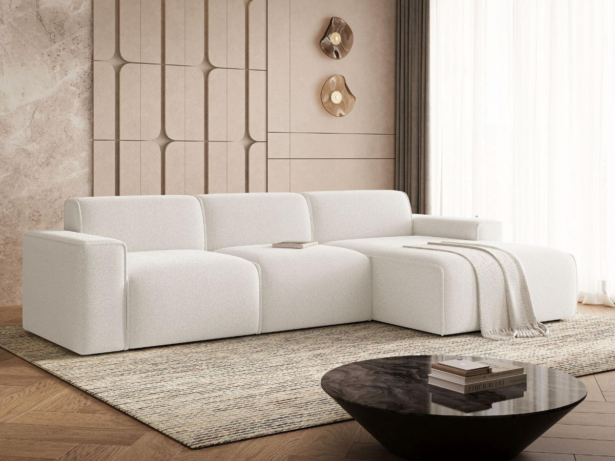 ECKSOFA Lavia Weiß Rechts - Schwarz/Weiß, Holz/Kunststoff (165/310cm) - Graingold