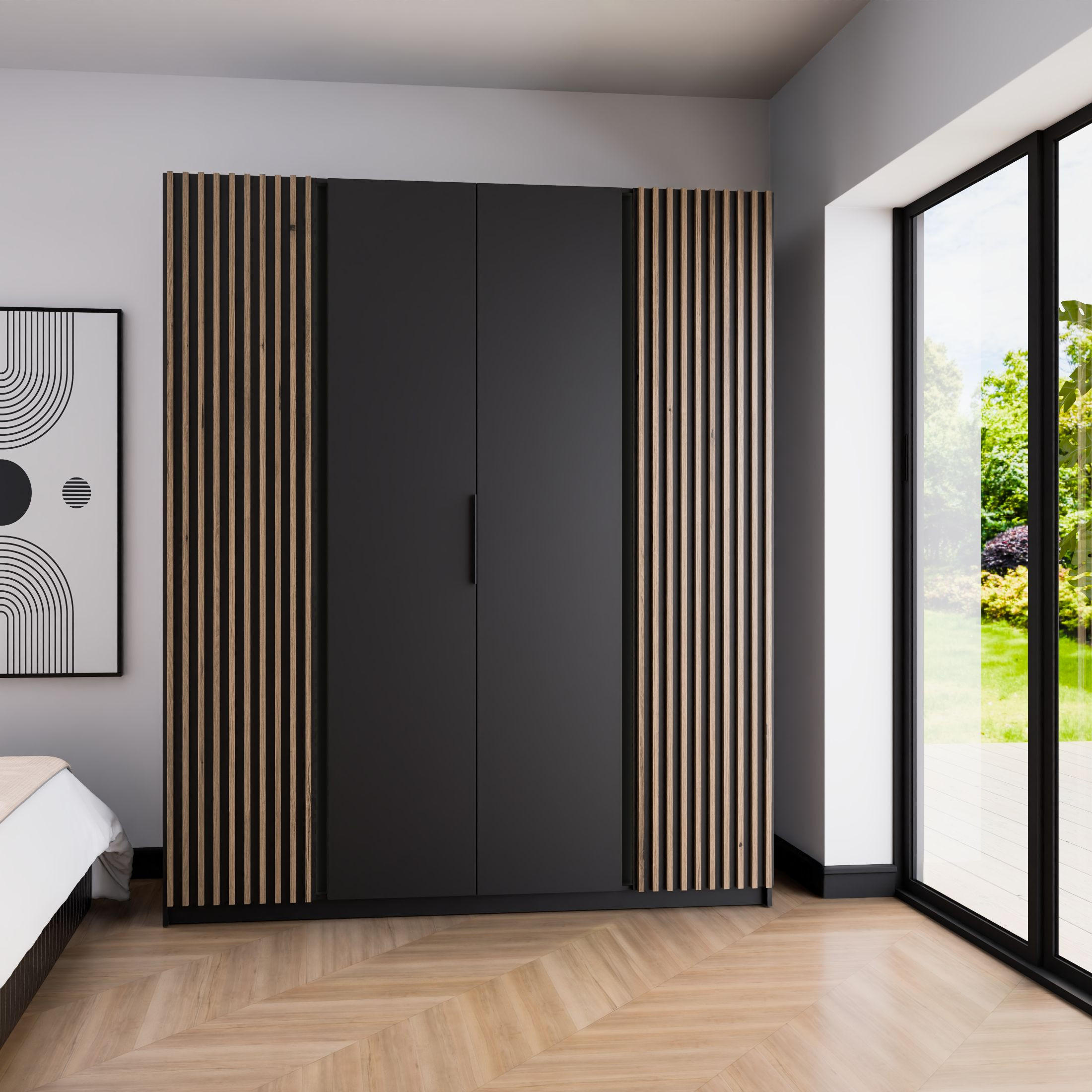 DREHTÜRENSCHRANK CAGLIARI 200/239/61,9cm 4-türig Schwarz - Schwarz, Holzwerkstoff (200/239/61.9cm) - MASSENO
