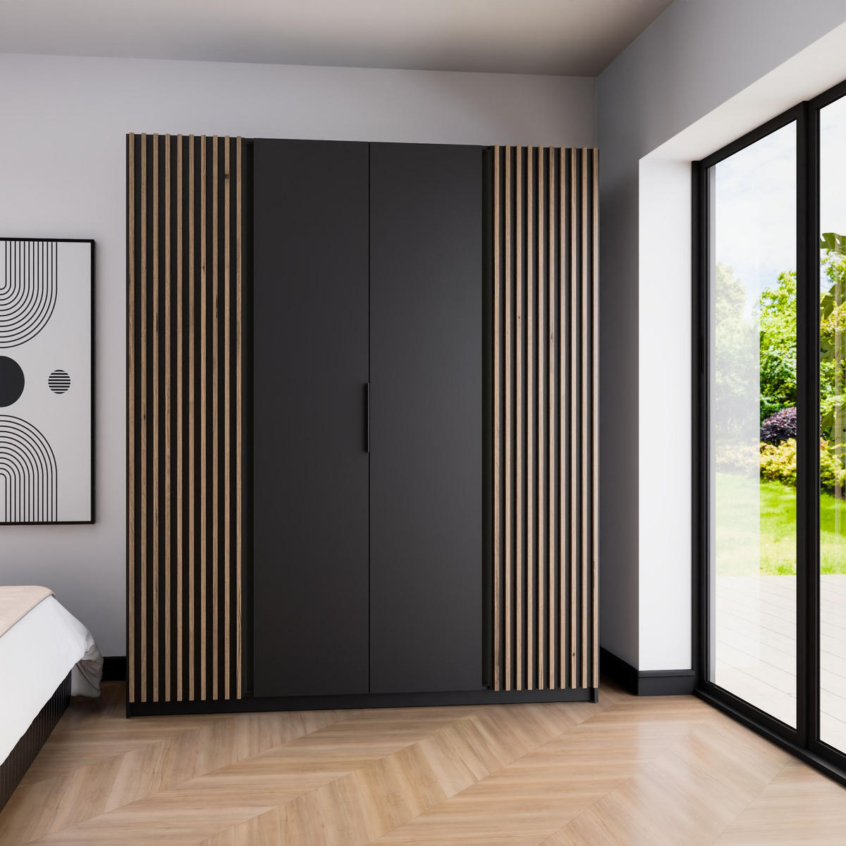 DREHTÜRENSCHRANK CAGLIARI 200/239/61,9cm 4-türig Schwarz - Schwarz, Holzwerkstoff (200/239/61.9cm) - MASSENO