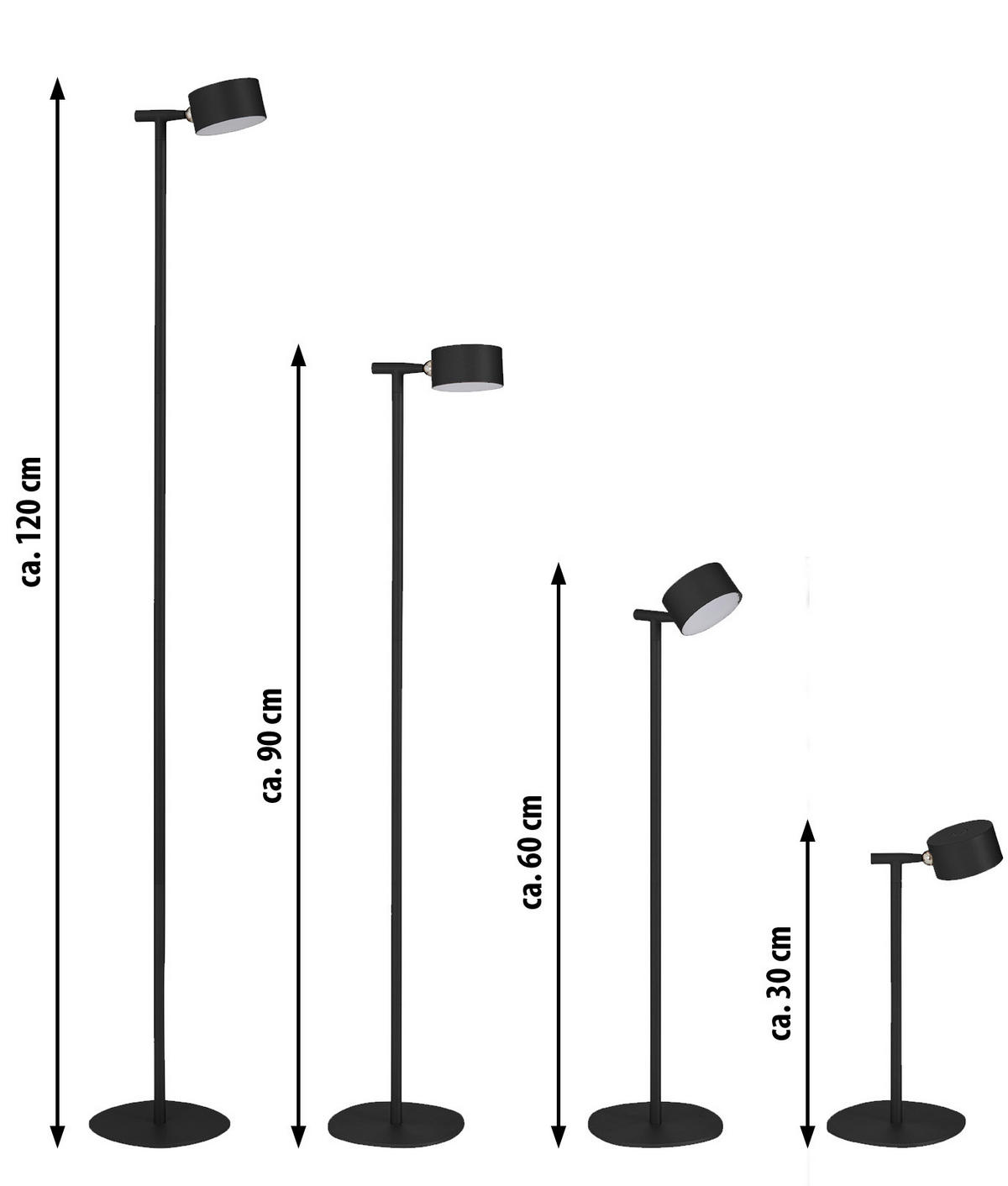 LED-AKKU-STEHLEUCHTE 3 in 1 Schwarz Höhe bis zu 120 cm Metall - Schwarz, Metall (16/16/120cm) - Northpoint