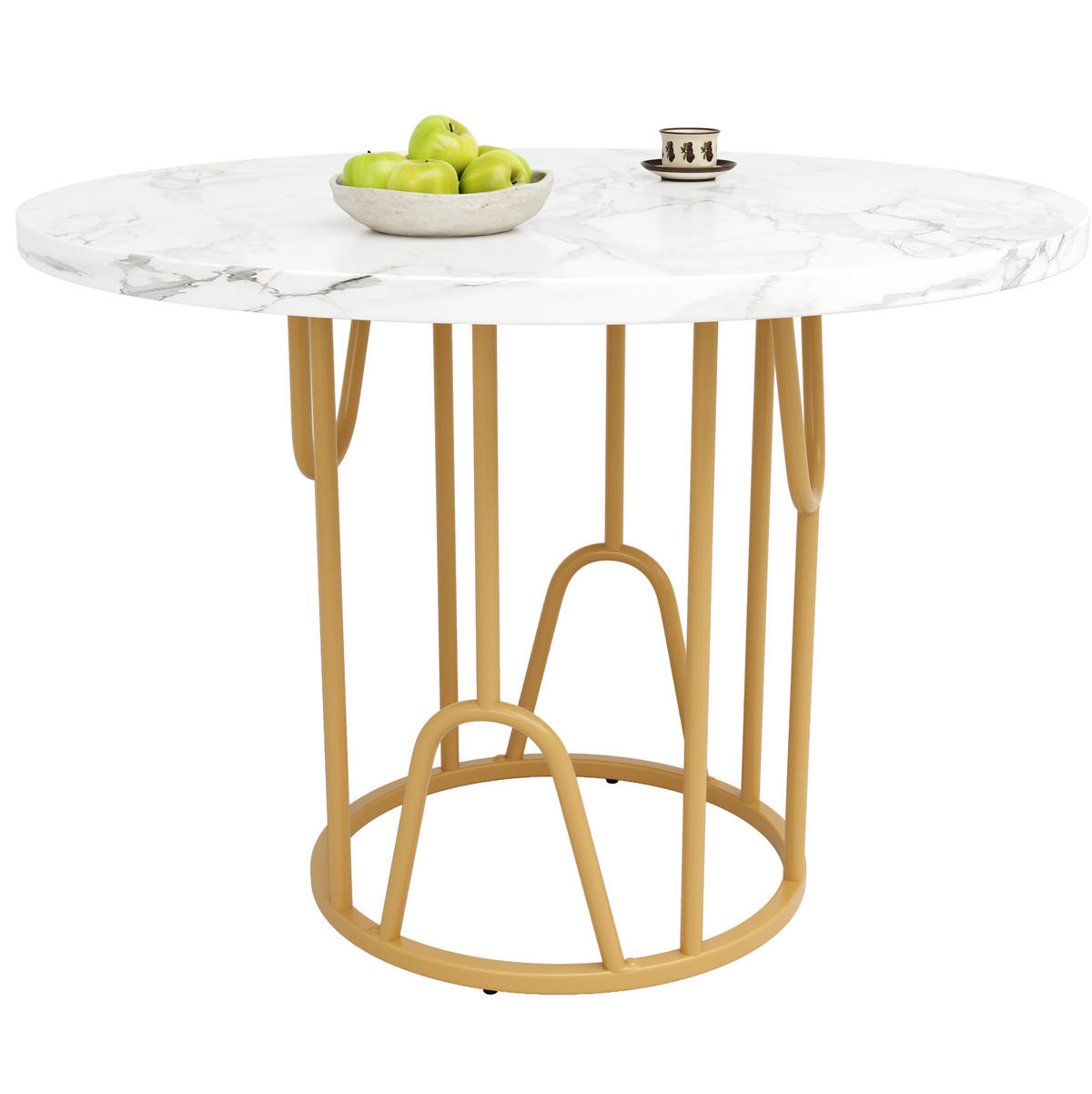 ESSTISCH 80x80x76 cm in Weiß und Gold aus MDF mit Marmoroptik auf goldenen Metallbeinen - Weiß, Holzwerkstoff (80/80/76cm) - Modfu