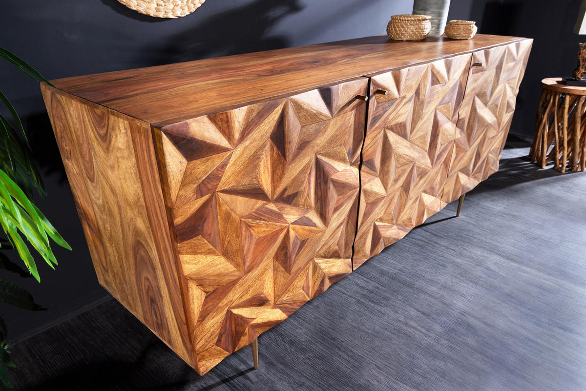 SIDEBOARD ALPINE Massivholz Natur 145 cm - Goldfarben/Naturfarben, Holz/Metall (145/73/43cm) - riess-ambiente