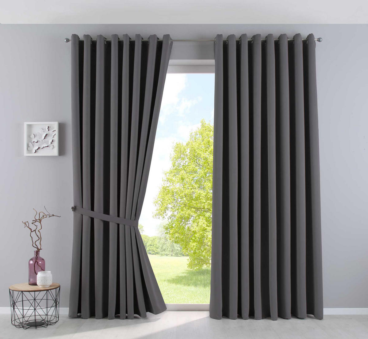 VORHANG »NEW YORK« HxB 245x295 cm Dunkelgrau - Dunkelgrau, Textil (295/245cm) - Gardinenbox